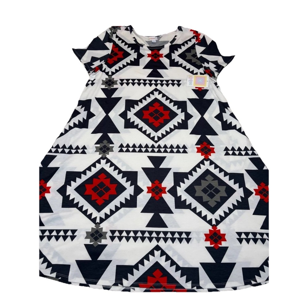 LuLaRoe Geometric Print Midi Dress - Red, Black, White - Picture 2 of 3